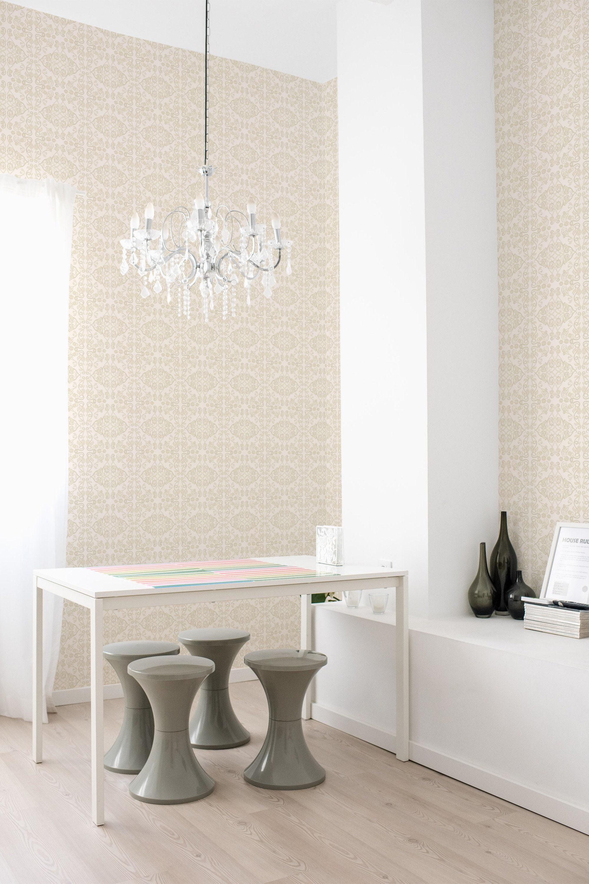 Beige and Brown Art Deco Wallpaper | Removable Peel and Stick Wallpaper