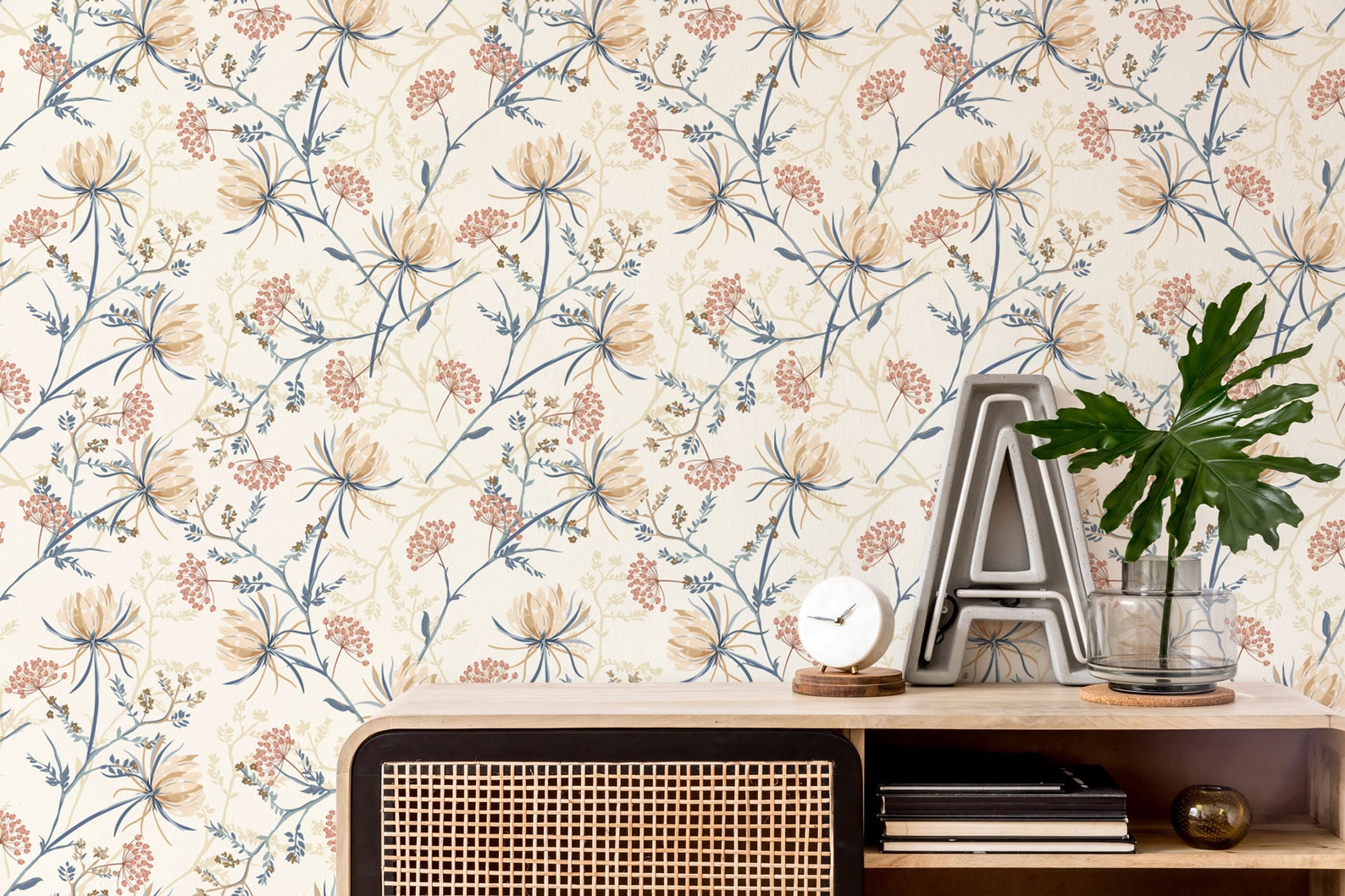 Vintage Floral Selfadhesive Wallpaper Plants Removable Peel Etsy