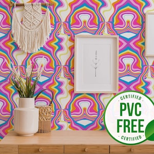 Bunte psychedelische Tapete | Ablösbare Tapete oder ungeklebte Tapete - PVC-Frei | Bold Funky Selbstklebende Tapete