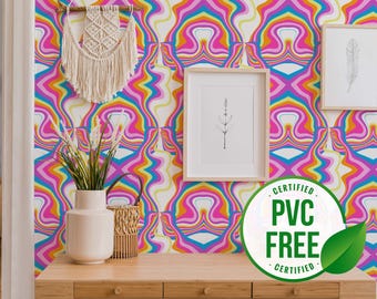 Papel tapiz psicodélico colorido / Papel tapiz despegable y pegable o papel tapiz sin pegar - Sin PVC / Papel tapiz autoadhesivo llamativo y divertido