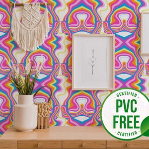 Colorful psychedelic wallpaper | Removable Peel and Stick wallpaper or Unpasted wallpaper - PVC-Free | Bold Funky Self-adhesive wallpaper