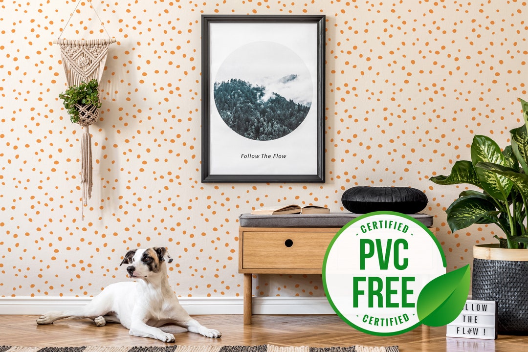 Orange Dalmatian Selfadhesive Wallpaper Dots Removable Peel and Stick