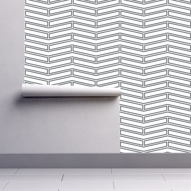 Herringbone peel and stick wallpaper grey and white Etsy