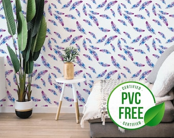 Feather wallpaper | Watercolor Removable Peel and Stick wallpaper or Unpasted wallpaper - PVC-Free | Bird Self-adhesive wallpaper