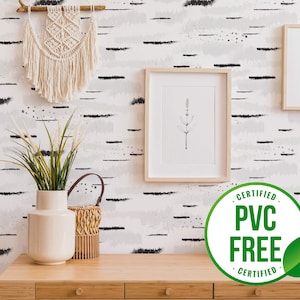 Monochrome Birken Tapete | Ablösbare Tapete oder ungeklebte Tapete - PVC-Frei | Minimal Wood Selbstklebende Tapete