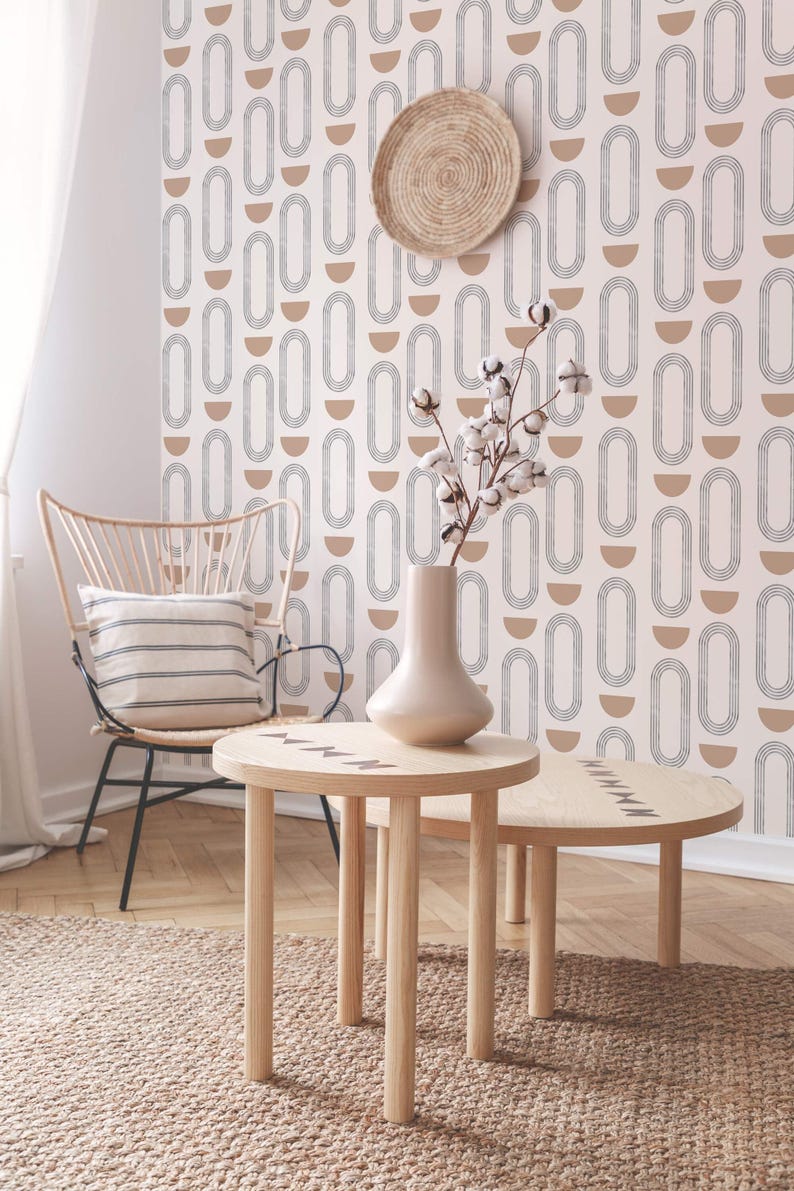 Abstract boho circles self-adhesive wallpaper | Removable Peel and Stick wallpaper or Unpasted wallpaper - PVC-Free image 7