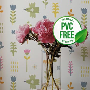 Grün weiße Kindertapete | Ablösbare Tapete oder ungeklebte Tapete - PVC-Frei | Blatt Selbstklebende Tapete