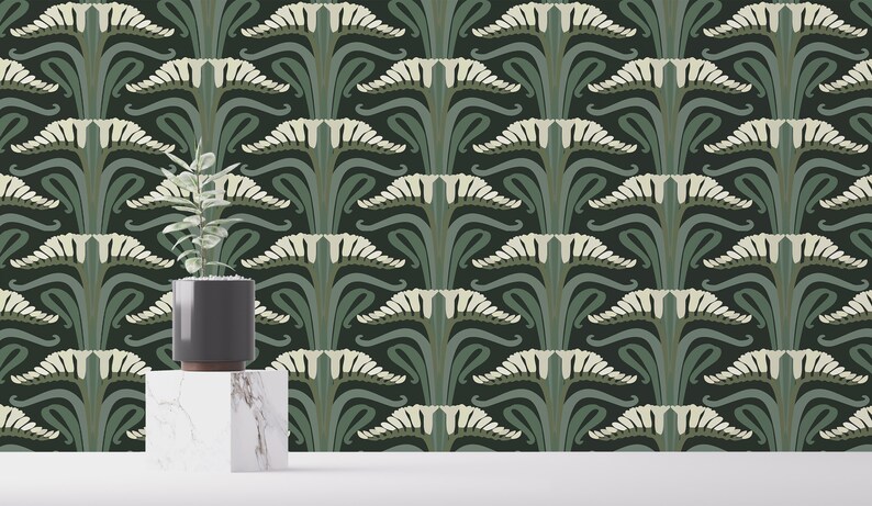 Green and White Art Nouveau Wallpaper Removable Peel and - Etsy