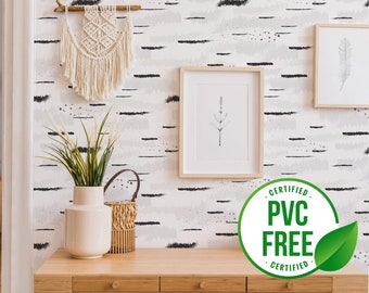 Monochrome birch wallpaper | Removable Peel and Stick wallpaper or Unpasted wallpaper - PVC-Free | Minimal Wood Self-adhesive wallpaper