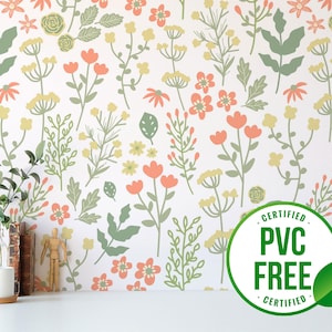 Green soft fall wallpaper | Removable Peel and Stick wallpaper or Unpasted wallpaper - PVC-Free | Floral Leaf Self-adhesive wallpaper image 1
