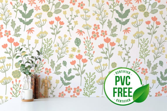 Green soft fall wallpaper | Removable Peel and Stick wallpaper or Unpasted wallpaper - PVC-Free | Floral Leaf Self-adhesive wallpaper