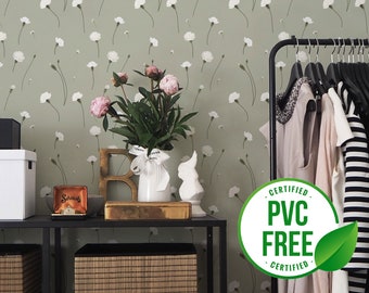 Sage nursery wallpaper | Removable Peel and Stick wallpaper or Unpasted wallpaper - PVC-Free | Boho Floral Self-adhesive wallpaper