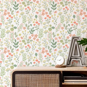 Green soft fall wallpaper | Removable Peel and Stick wallpaper or Unpasted wallpaper - PVC-Free | Floral Leaf Self-adhesive wallpaper image 9