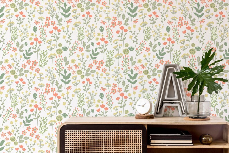 Green soft fall wallpaper | Removable Peel and Stick wallpaper or Unpasted wallpaper - PVC-Free | Floral Leaf Self-adhesive wallpaper image 9