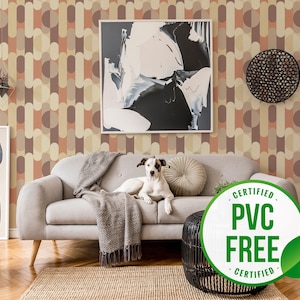 Mid-century geometric self-adhesive wallpaper | Removable peel and stick wallpaper - PVC-Free material & Eco-friendly Inks