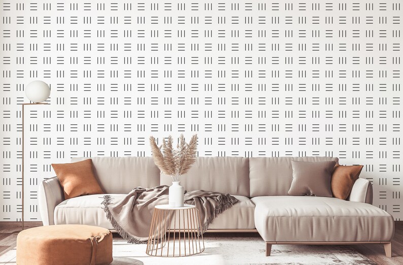 Geometric Line Pattern Selfadhesive Wallpaper Black and Etsy