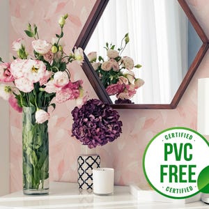 Rosa farbene Feder Tapete | Ablösbare Tapete oder ungeklebte Tapete - PVC-Frei | Girly Kinderzimmer Selbstklebende Tapete