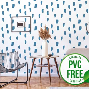 Carta da parati autoadesiva con pois blu dipinti / effetto pennellate - Tessuto senza PVC e inchiostri ecocompatibili
