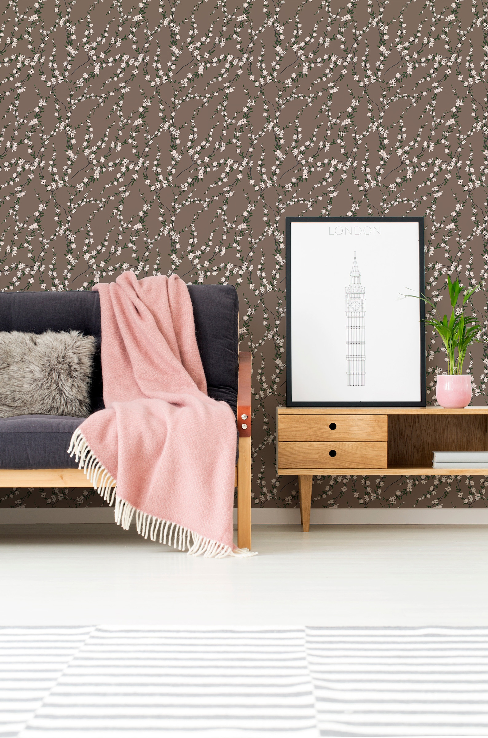 Brown Floral Wallpaper Removable Peel and Stick Wallpaper or - Etsy