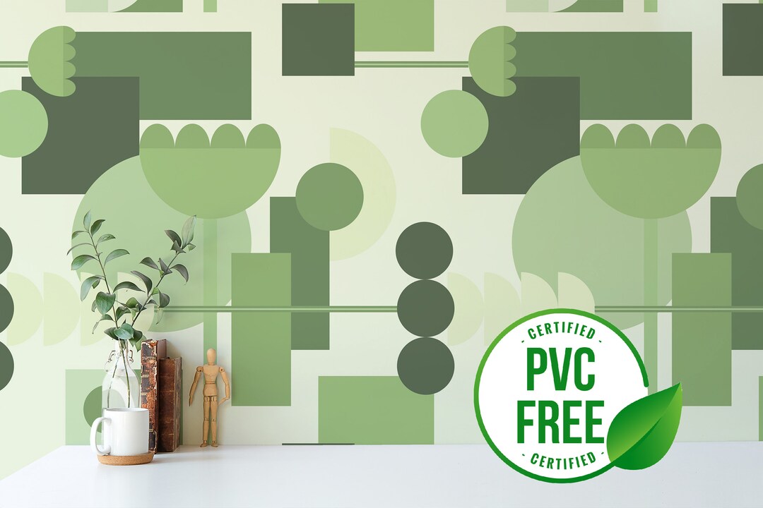 Green Midcentury Wallpaper Removable Peel and Stick Wallpaper or Unpasted Wallpaper Pvcfree