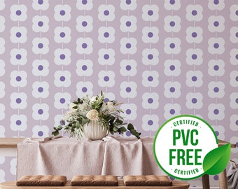 Purple retro flower wallpaper | Removable Peel and Stick wallpaper or Unpasted wallpaper - PVC-Free | Stripe Self-adhesive wallpaper