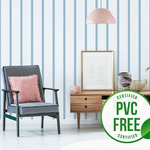 Blue French stripe self-adhesive wallpaper | Stripe removable peel and stick wallpaper - PVC-Free material & Eco-friendly Inks
