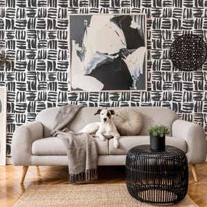Brushstroke wallpaper | Brush stroke peel and stick wallpaper or Unpasted - PVC-free | Black & White removable wallpaper | Rustic Wall Décor image 7