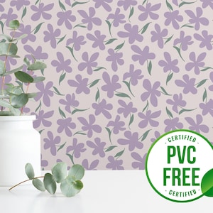 Lila funky Blumen Tapete | Ablösbare Tapete oder ungeklebte Tapete - PVC-Frei | Kinderzimmer Girly Selbstklebende Tapete