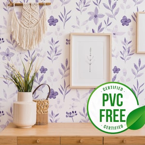 Carta da parati autoadesiva botanica viola / Carta da parati rimovibile Peel and Stick floreale scandinava o Carta da parati non incollata - Senza PVC