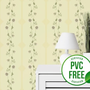 Yellow flower line wallpaper | Removable Peel and Stick wallpaper or Unpasted wallpaper - PVC-Free | Geometric Self-adhesive wallpaper