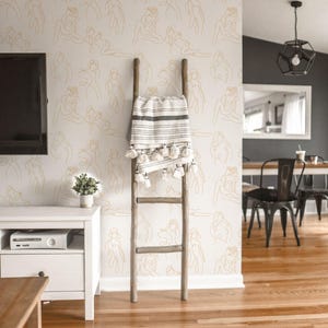 Orangefarbene Körperlinie Tapete | Ablösbare Tapete oder ungeklebte Tapete - PVC-Frei | Line Art Boho selbstklebende Tapete