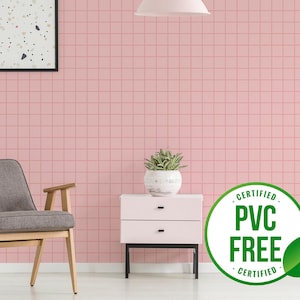 Babyrosa Schottenkaro Tapete | Ablösbare Tapete oder ungeklebte Tapete - PVC-Frei | Gitter Geometrische Selbstklebende Tapete