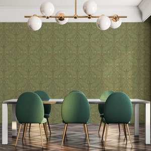Olive Green Vintage Wallpaper Removable Peel and Stick Wallpaper or