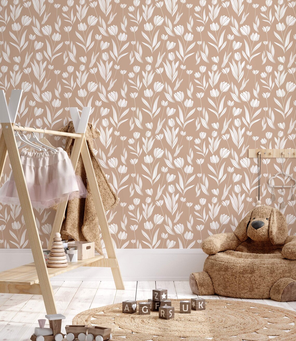 Brown Floral Wallpaper Removable Peel and Stick Wallpaper or - Etsy