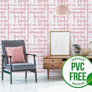 Rosa Pinselstrich selbstklebende Tapete | Grid entfernbare Tapete - PVC-freies Material & umweltfreundliche Tinten