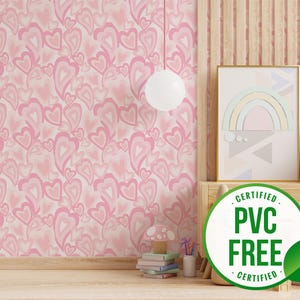 Pink heart wallpaper | Removable Peel and Stick wallpaper or Unpasted wallpaper - PVC-Free | Powerpuff Girls Self-adhesive wallpaper