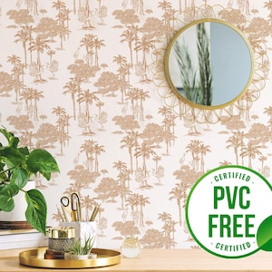 Beige Tapete | Ablösbare Tapete oder ungeklebte Tapete - PVC-Frei | Jungle Tropical Selbstklebende Tapete