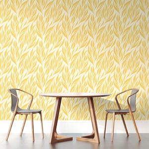 Yellow leaves wallpaper | Removable Peel and Stick wallpaper or Unpasted wallpaper - PVC-Free | Boho Scandi Self-adhesive wallpaper image 9