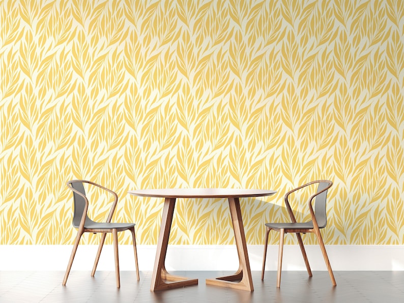 Yellow leaves wallpaper | Removable Peel and Stick wallpaper or Unpasted wallpaper - PVC-Free | Boho Scandi Self-adhesive wallpaper image 9