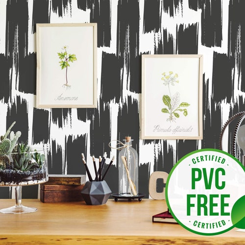 Black and White Selfadhesive Wallpaper Brush Stroke Peel Etsy