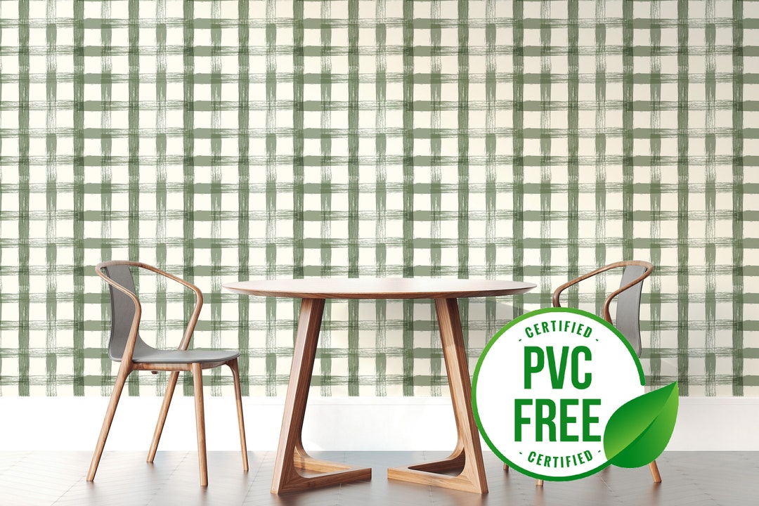 Green Plaid Wallpaper Removable Peel and Stick Wallpaper or Unpasted