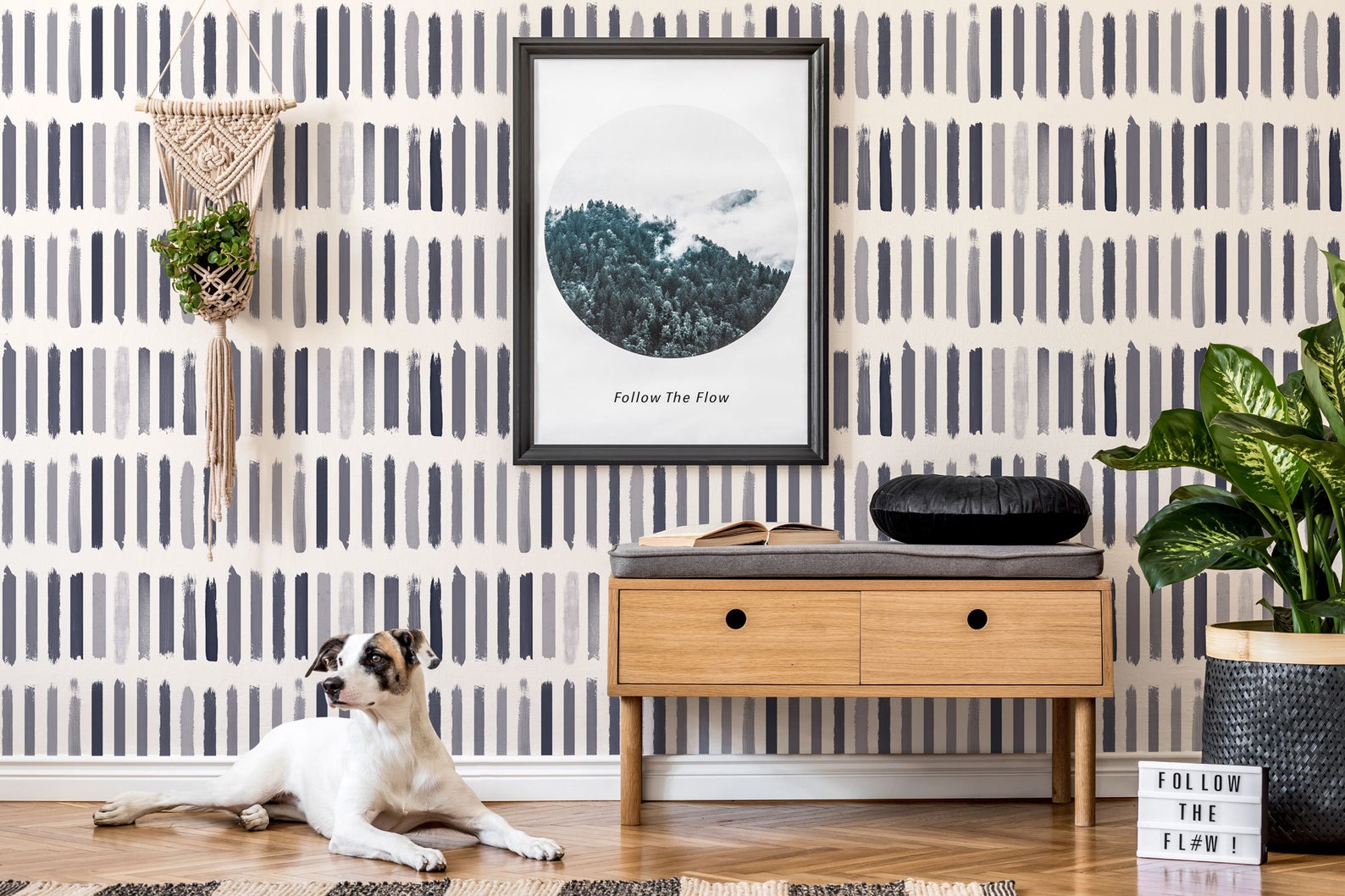 Shades of Navy Blue Selfadhesive Wallpaper Brush Stroke Etsy