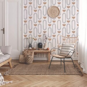 Abstract boho circles self-adhesive wallpaper | Removable Peel and Stick wallpaper or Unpasted wallpaper - PVC-Free image 2