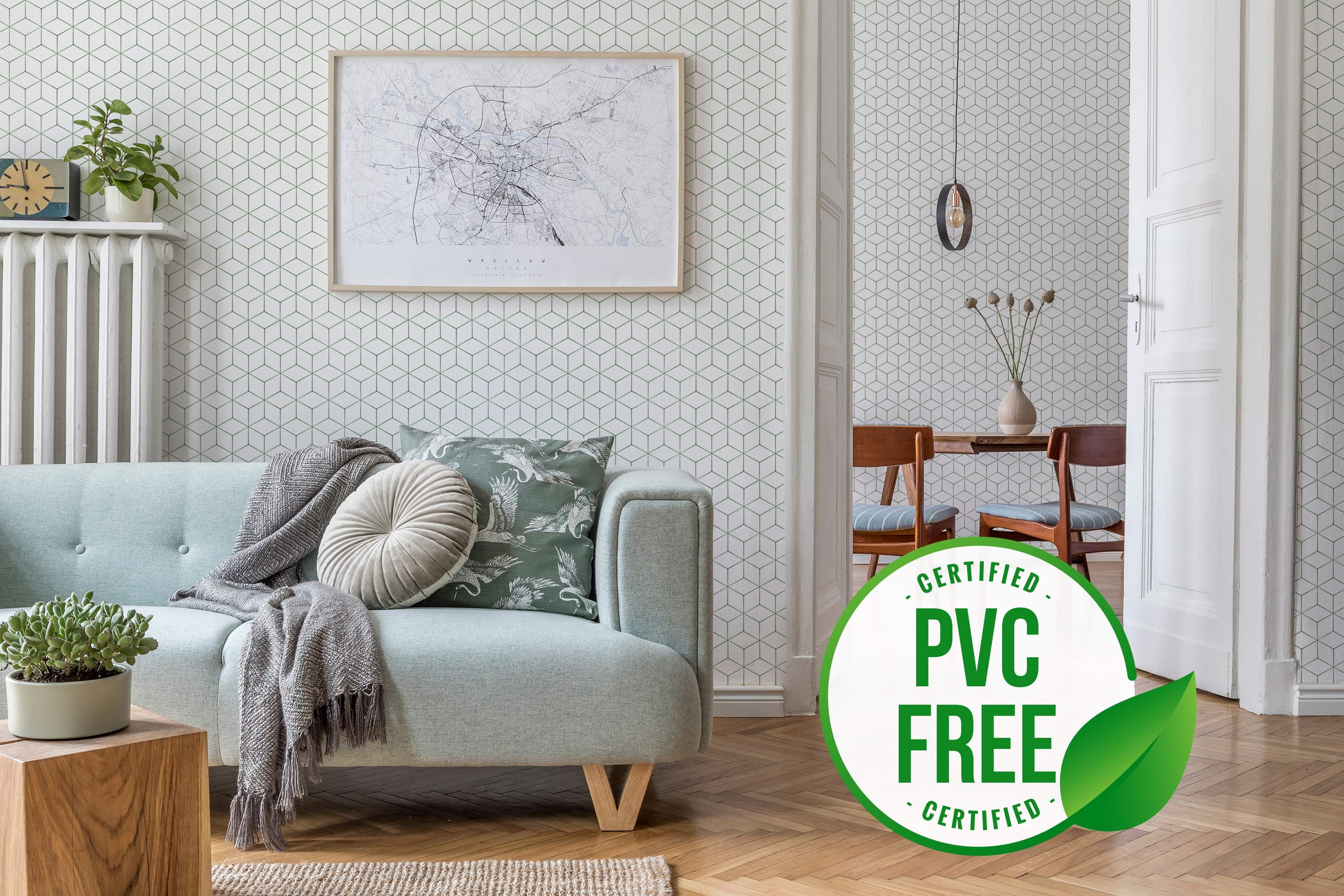 Green Art Deco Peel and Stick Wallpaper Sample - 19′′x19′′, PVC-Free