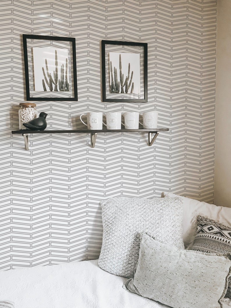 Herringbone peel and stick wallpaper grey and white Etsy