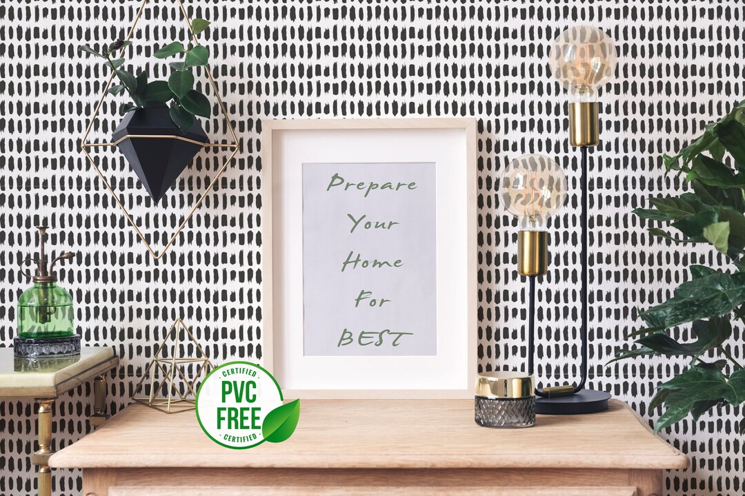 Short Brush Strokes Selfadhesive Wallpaper Black and White Brush