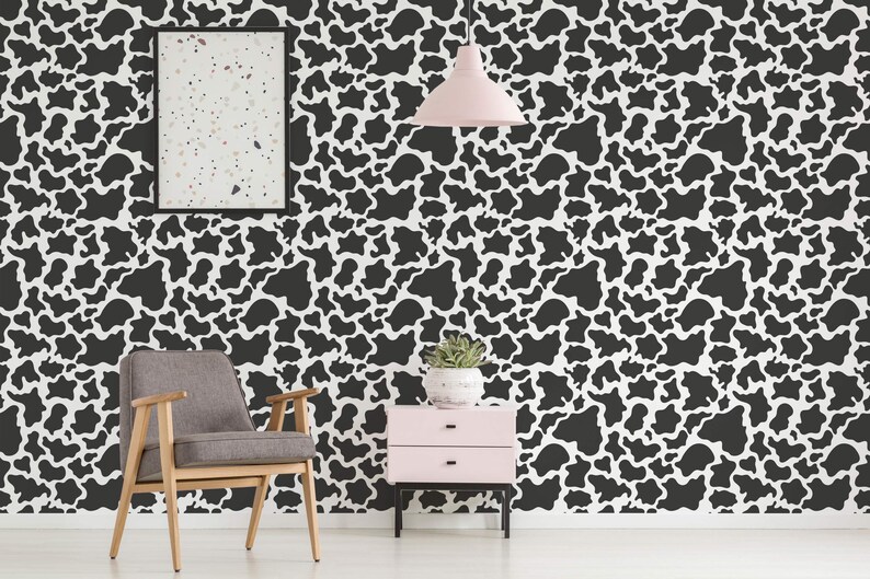 Black Cow Print Wallpaper Removable Peel and Stick Wallpaper - Etsy