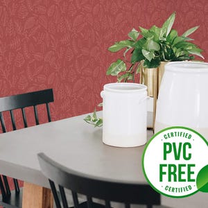 Rote Blumen Linie Kunst Tapete | Ablösbare Tapete oder ungeklebte Tapete - PVC-Frei | Bold Aesthetic Selbstklebende Tapete