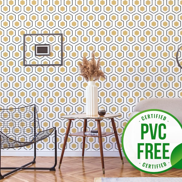 Honeycomb wallpaper | Geometric Removable Peel and Stick wallpaper or Unpasted wallpaper - PVC-Free | Hexagon Self-adhesive wallpaper