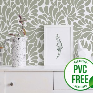 Green paisley wallpaper | Removable Peel and Stick wallpaper or Unpasted wallpaper - PVC-Free | Rain Drop Minimal Self-adhesive wallpaper